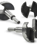Heavy Duty 16 Piece Forstner Drill Bit Set With Precision Shear Serrated Edges for smooth drilling with sharp steel blades.