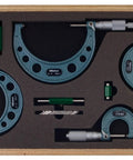 Pro Grade Outside Micrometer Set With Standards, 0-4 Inch Range, 0.0001 Inch Graduation, 4 Piece Kit, in fitted case display