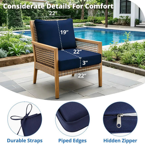 Outdoor Chair Cushions Set For Patio Furniture 22 By 22 Inch Deep Seat Cushion And 22 By 19 Inch Back Pillow With Removable Covers