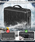 UL94 VTM-0 Certified Fireproof Document Box With Lock withstanding heavy rain, showcasing water-resistant zipper in stormy setting.