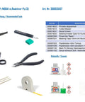 Tools and glue for 1:35 scale US Marine M60A1 tank model kit, including tweezers, cutters, and Tamiya cement.
