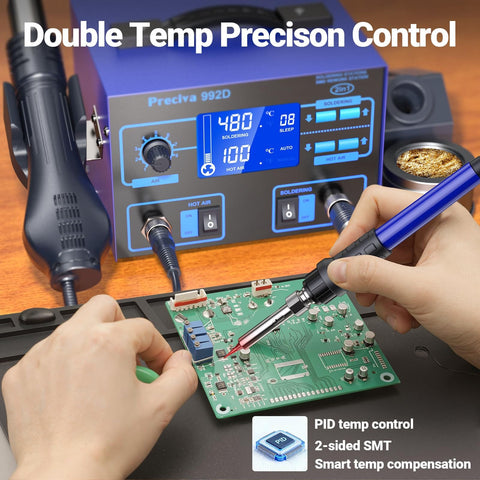 2-In-1 Soldering And Hot Air Rework Station With Large LCD Display PID Temperature Control for PCB repair