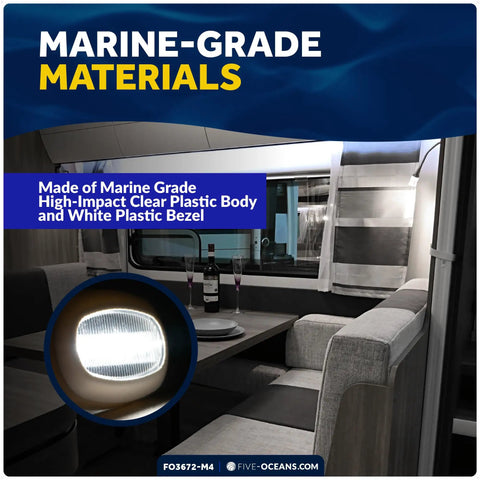 4 Pack Oblong LED Courtesy Lights for Boats and RVs No Brainer Cool White 12V IP67 Waterproof interior view of marine-grade materials