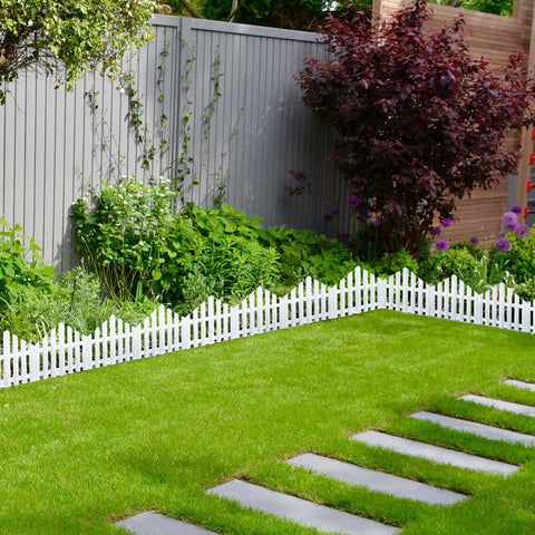 No Dig Garden Edging Border Set 13 Ft Landscape Edging Pearl White 9.3 Inch Tall 14 Piece Lawn Edging With Stakes Easy Install For Flower Beds Garden Borders And Lawn Perimeters along a lush garden.
