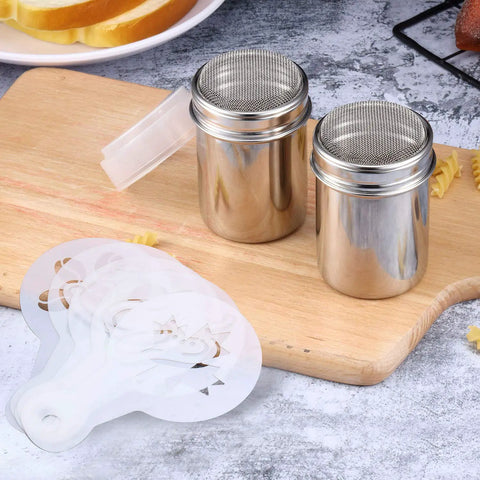 Latte Art Stencil Set With 72 Pieces In 36 Patterns Plus 2 Latte Art Pens And 2 Dusting Cans Coffee Cake Cookie Decorating Kit Mesh Powder Shakers.