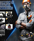No Sweat Portable PAPR Respirator Setup With Long Haul Battery And Comfort Waist Strap For Rough Tasks Like Epoxy Mixing Auto Body Prep And Fume Heavy Grinding, showing components like full face mask and blower.