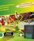 80 Gallon Outdoor Compost Bin With Top Flip Lid And Bottom Exit Door BPA Free Material Large Backyard Composter Barrel shown in a garden