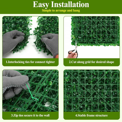 Steps for installing Sixteen 10 By 10 Inch Artificial Grass Wall Panels Pack Includes UV Resistant Boxwood Faux Greenery