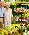 2 In 1 Outdoor Bird Bath And Feeder, 42 Inch Tall Free Standing Metal Bird Feeder Bowls For Garden Lawn Decor In Antique Bronze