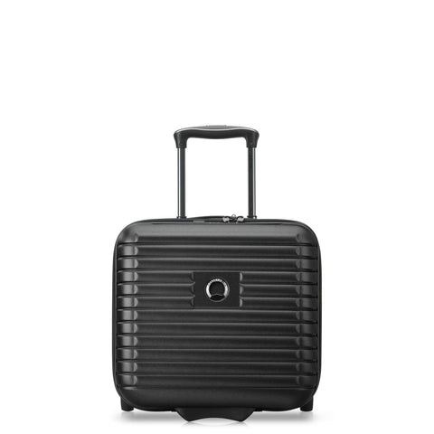 Front view of Cruise 3.0 Hardside Underseater Carry On Luggage With Two Inline Wheels Lightweight Polycarbonate Shell in black.