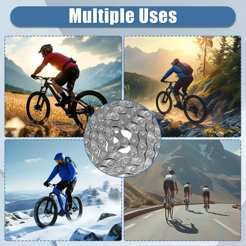 Beefed-Up Bicycle Chain For 7-27 Speed Systems, 116 Links on mountain and road bikes in various terrains, Double X-Bridge Design