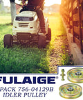 Lawn mower next to Idler Pulley Kit Replaces 753-08171 756-04129B 956-04129 for Cub Cadet Troy Bilt.