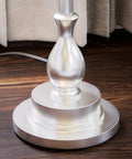 Base of Tall Brushed Steel Floor Lamp With Classic Style, 59 Inch Height, 15 Inch Drum Shade, 3-Way Bulb Or LED Compatible