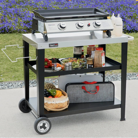 Rolling Dining Table With Trash Bag Holder For Outdoor Patio And BBQ Stainless Steel 34 Inch By 20 Inch Cart with grill top
