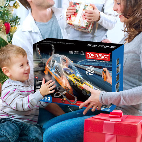 Family gifting Epic Slot Car Racing Track Kit With 4 Cars Electric Or Battery Powered Dual Race Flash Bridge And Pendulum Overpass
