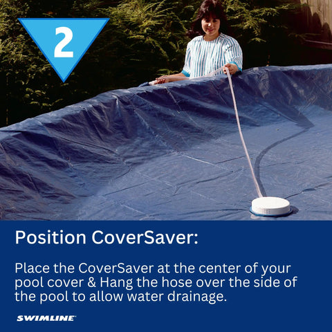 Person installing Automatic Water Siphon Pool Pump For Above Ground Covers And Hot Tubs Non Electric Drain Hose with pool cover.