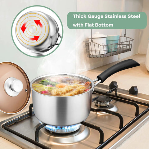 1 Qt Stainless Steel Saucepan with Lid for gas and electric stoves camping and travel healthier cooking no cap rust free 18/10.