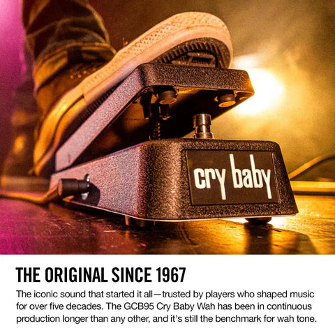 Guitarist using Cry Baby Standard Wah Pedal With Aggressive Modern Voice Iconic Fasel Inductor for bold wah tones on stage