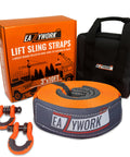 3x10 Ft Beefy Heavy Duty Lifting Sling Straps 25000 Lbs Capacity Two Pack With D Ring Shackles And Storage Bag displayed