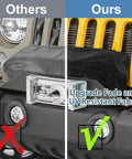 Comparison of Heavy Duty Winch Cover For 8500 To 17500 Lb Models waterproof and dustproof on vehicles, showcasing UV resistant fabric.