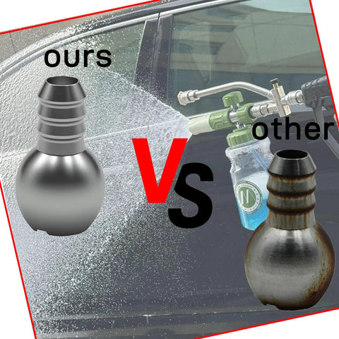 Comparison of stainless steel pro grade foam cannon filter and standard filter with pressure washer lance in use