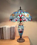 Tiffany Style Stained Glass Table Lamp With Three Lights 16x16x24 Inches Cozy Glow Light Blue Victorian Desk Lamp