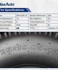 25x10-12 All Terrain ATV Tire Set Specifications, including size, load capacity, and tire type for optimal performance