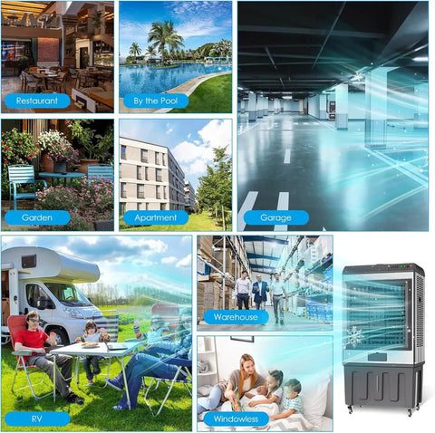 Beefed-Up Portable Evaporative Cooler With 100L Water Tank, Insanely Strong 10000 Cubic Meters Per Hour Airflow, Auto Water Supply, And Wide Oscillation, Heavy-Duty Swamp Cooler For Large Warehouses, Workshops, And Open Spaces. Portable swamp cooler for warehouse, garage, RV, and home use.