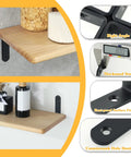 Heavy Duty L Shelf Brackets 5 By 3 Inch Badass Matte Black Floating Wall Mount Kit on wooden shelf with decor.