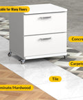 No Fuss Side Mount Casters 2 Inch L Shaped Rubber Furniture Wheels Set Of 8 With Wheel Brakes on a white storage unit.