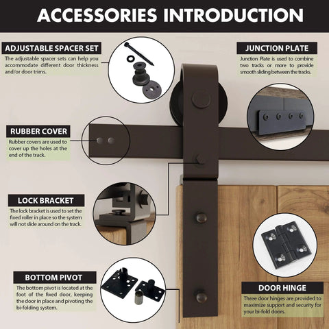108 Inch Black Rustic Bi Folding Sliding Barn Door Hardware Kit For Four Doors Heavy Duty Quiet Operation Easy To Install