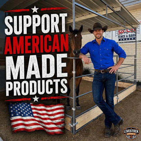 Support American Made Products with Heavy Duty Galvanized Horse Panel Clamps in livestock fencing setup.