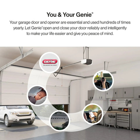 StealthDrive Connect Smart Garage Door Opener with ultra quiet belt drive in a modern garage with open door