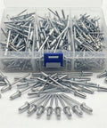 630-Piece Pop Rivets Assortment Kit With Aluminum Blind Rivets And Steel Mandrel in a clear transparent case