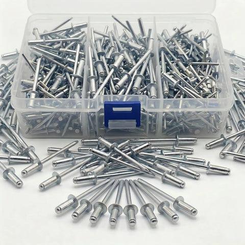 630-Piece Pop Rivets Assortment Kit With Aluminum Blind Rivets And Steel Mandrel in a clear transparent case