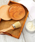 Clear Chalk Paint Wax For Furniture And Wood Finish Multipurpose Sealing Wax Kit with 7 oz jar and wax brush on wooden tray