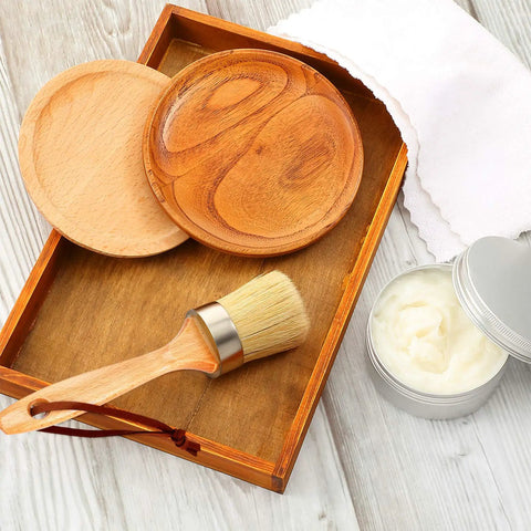 Clear Chalk Paint Wax For Furniture And Wood Finish Multipurpose Sealing Wax Kit with 7 oz jar and wax brush on wooden tray