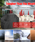 52 Inch Heavy Duty Grill Cover For Outdoor BBQ Gas Grills, Waterproof All Weather Protection illustrated with weather icons