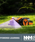 Landroid Vision Robotic Lawn Mower With AI Deep Learning HDR Camera on grass, wire free, obstacle avoidance in action