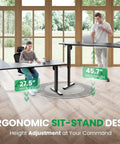 Two individuals using L Shaped Standing Desk With 63 By 55 Inch Corner Desk And Built In Charging Station for home office and gaming.