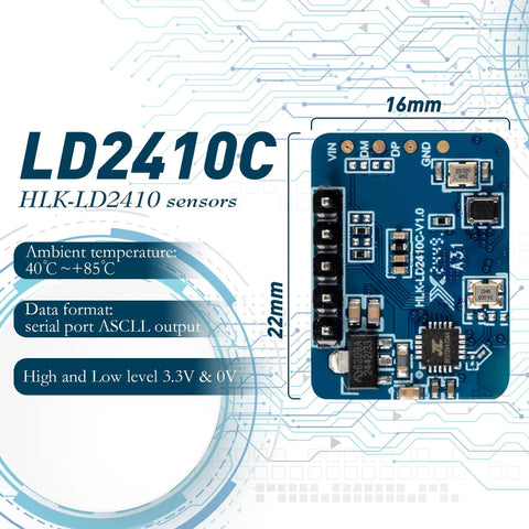 LD2410C Human Presence Radar Sensor Module 24GHz Millimeter Wave FMCW Technology Non Contact Detection With Serial Port IO Level Output HLK LD2410 Compatible Next Level High Sensitivity For Smart Home Security, blue PCB