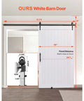 White 48 By 84 Inch Sliding Barn Door Kit With Durable MDF Panel And Water Resistant PVC Coating, includes hardware and easy assembly.