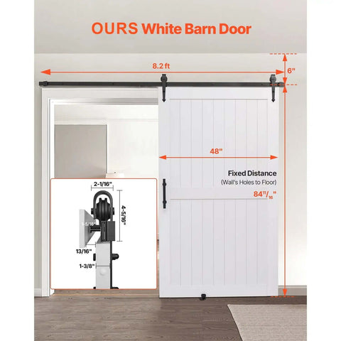 White 48 By 84 Inch Sliding Barn Door Kit With Durable MDF Panel And Water Resistant PVC Coating, includes hardware and easy assembly.