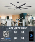 96 Inch Industrial Ceiling Fan No Light With 8 Aluminum Blades, Remote And App Control, Black, installed in gym
