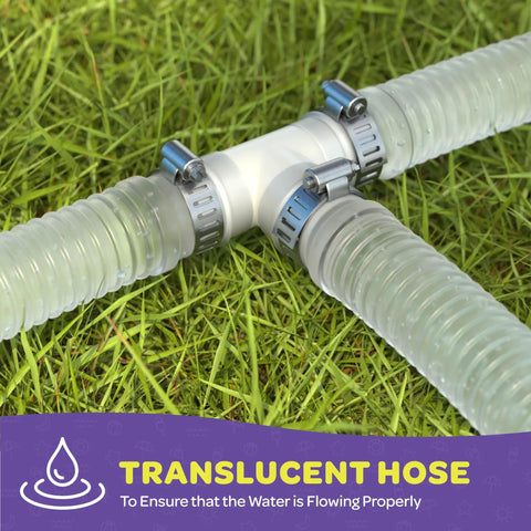 Above Ground Pool Hose Set 1.25 Inch Diameter, 59 Inch Long, 2-Pack Replacement Pump Hose for Pool Filter, Leakproof and Flexible shown connected on grass