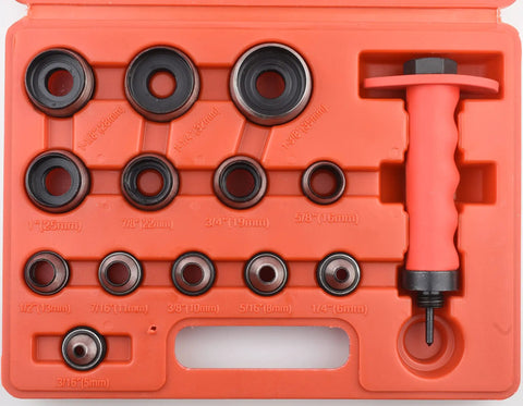 Pro Grade Leather Punch Set With 13 Hollow Punch Heads For Clean Holes And Gaskets Includes Pinpoint Punch Shaft and durable ABS case.