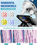 Microscope lenses and colored filters of Hands On Kids Microscope Kit With 100X To 1200X Magnification Metal Body LED Light Carrying Case