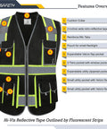 Hi Vis Safety Vest With 10 Pockets, Zipper Front, Cushioned Collar, Extended Neon Yellow Reflective Strips, Unisex Lightweight Durable Work Gear, Easy Care Machine Washable, Meets ANSI ISEA Standards, X Large