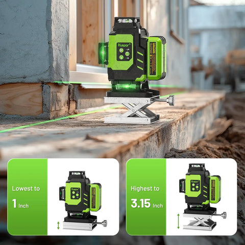 Self Leveling 360 Green Laser Level Kit With 4x 360 Cross Lines on construction site showing range with lifting base