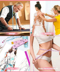 Various uses of the Compact 60-Inch Double-Sided Tape Measure Set, including design, sewing, art, and body measurements.